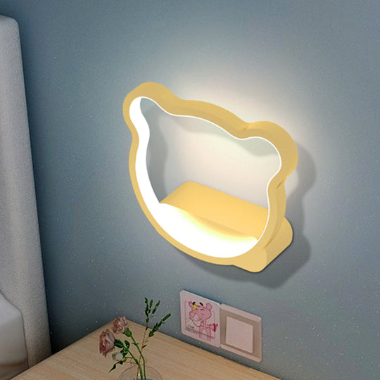 Nordic Style Led Wall Lamp In Black/Gold For Kids Bedside With Iron Bear/Crown Frame Gold / Bear
