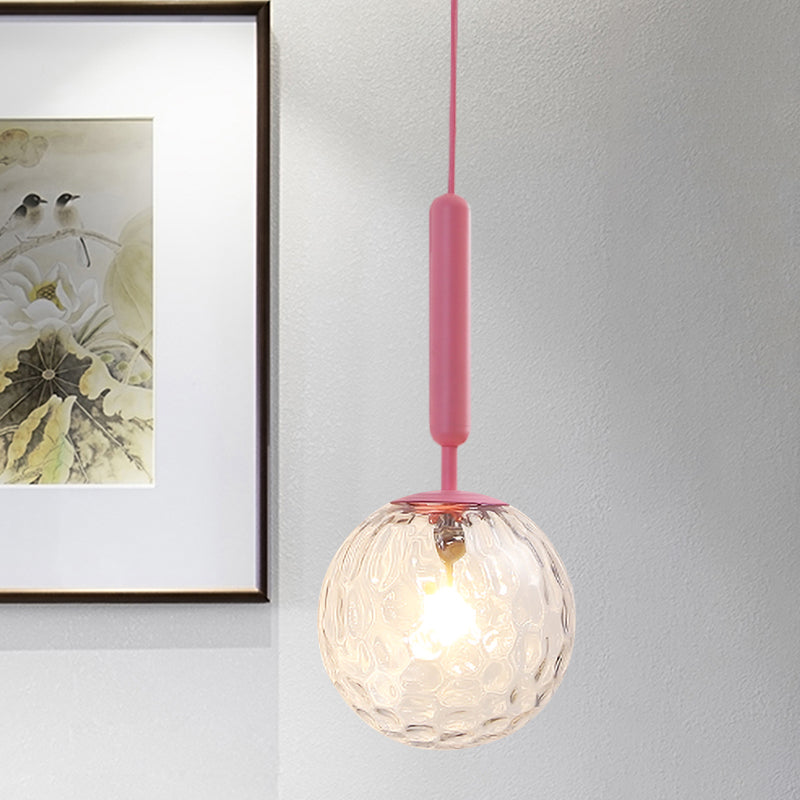 Minimalistic Pink Wall Pendant Light With Frosted/Clear Water Glass Shade - Ball Finishing / B