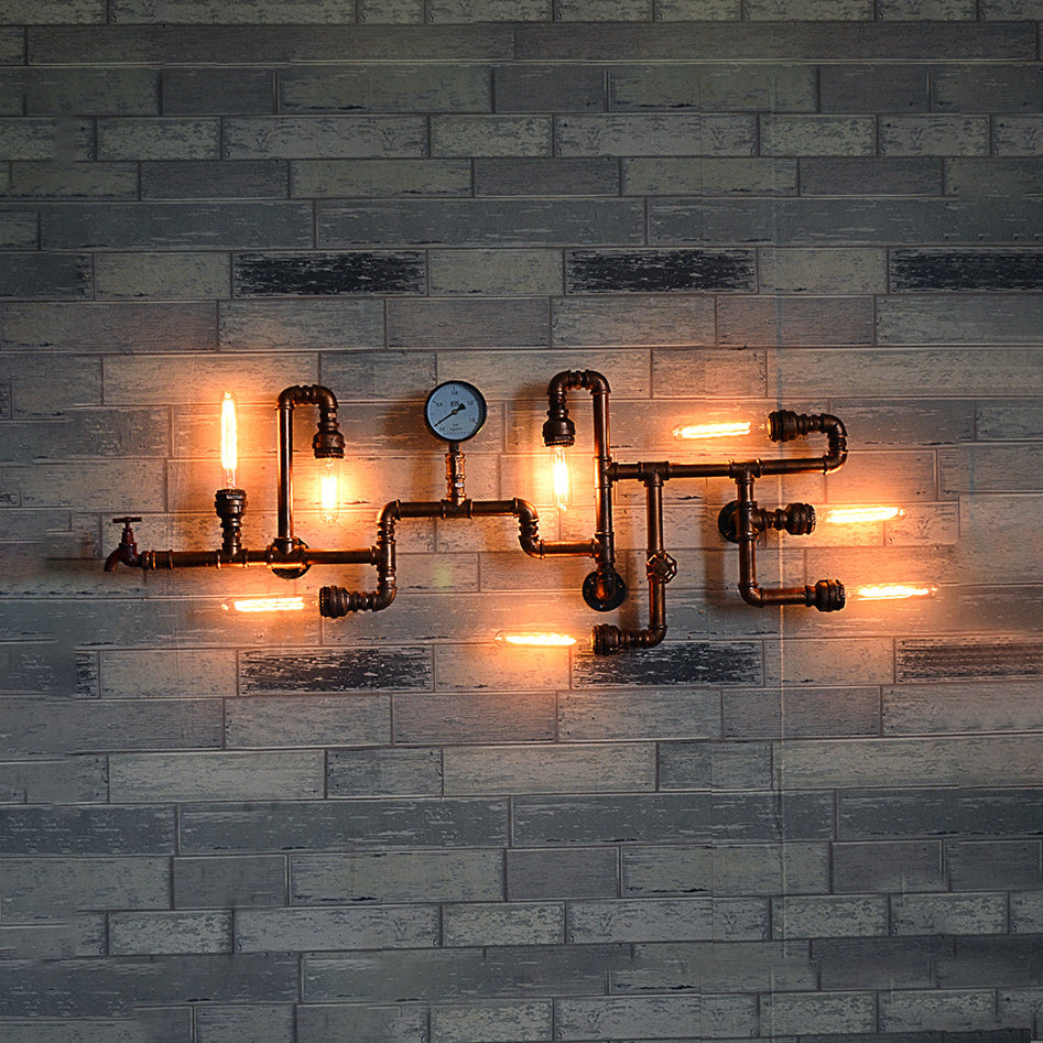 Industrial Iron Wall Sconce - 8-Light Fixture In Bronze With Twisted Pipe Design For Restaurants