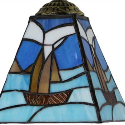 Blue Glass Sailboat Wall Sconce Light Fixture - 2 Heads Mediterranean Style