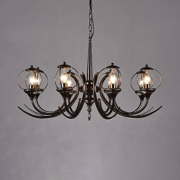 Farmhouse Wire Guard Chandelier With Curved Arm 8-Light Iron Hanging Fixture (Black) Black
