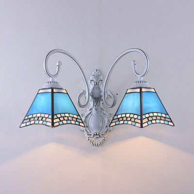 Nautical Stained Glass Wall Light - 2 Lights Indoor Lighting Fixture For Living Room Blue