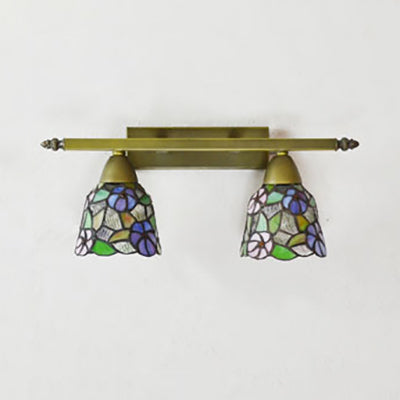 Rustic Dome Sconce Lighting With Stained Glass - 2 Lights Bathroom Vanity Light In Brass