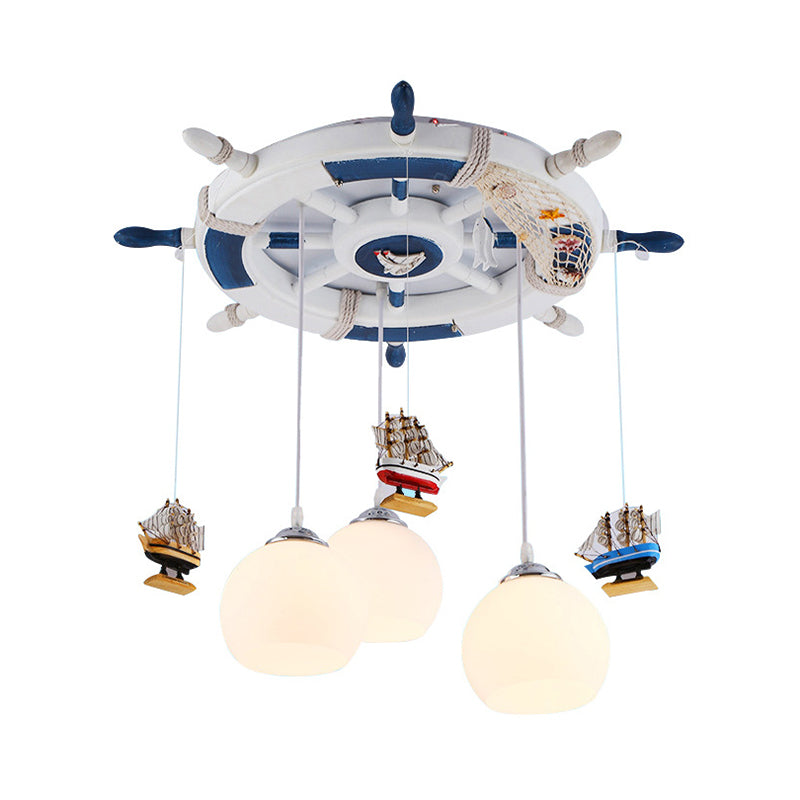 Cartoon Pendant Light Fixture - Anchor Glass Hanging Lights With 3 Bulbs For Bedroom Décor In White