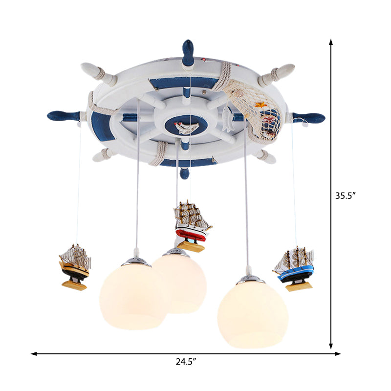 Cartoon Pendant Light Fixture - Anchor Glass Hanging Lights With 3 Bulbs For Bedroom Décor In White