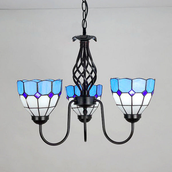 Nautical Gooseneck Blue Glass Pendant Light - 3-Light Ceiling Chandelier For Foyer