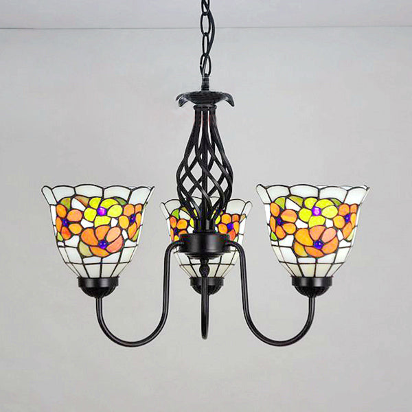 Tiffany Chandelier: Stained Glass Pendant Light With Adjustable Chain Gooseneck And 3 Orange Flower