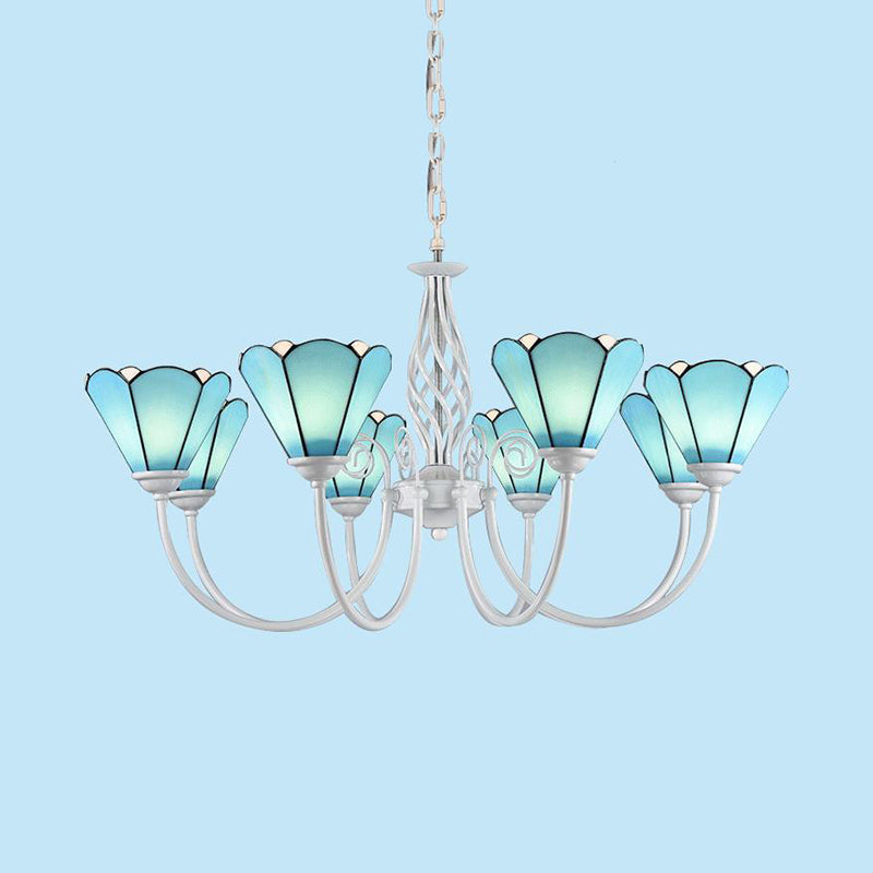 Conical Chandelier with Multi Lights and Traditional Blue Glass Pendant for Living Room