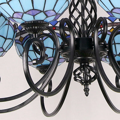 Blue Stained Glass Baroque Pendant Light for Hotel Ceilings