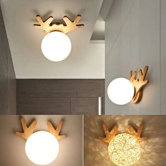 Nordic Creative Wood Antlers Ceiling Lamp