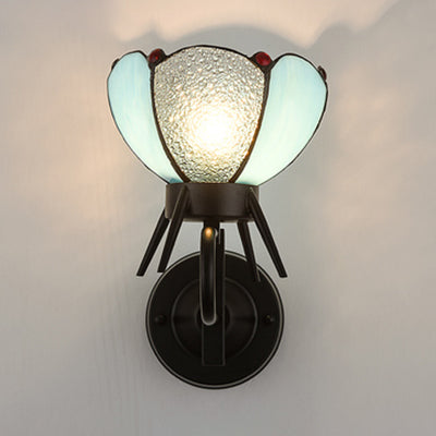 Blue Glass Tiffany Wall Sconce With Black Finish- Perfect For Bedroom Bedside