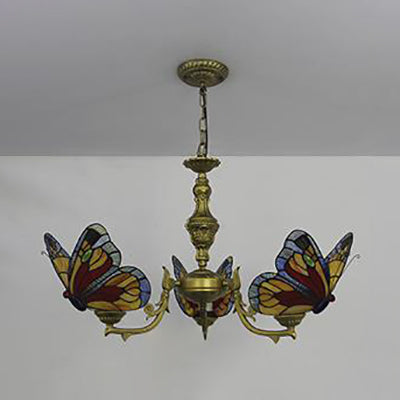 Stained Glass Butterfly Ceiling Chandelier - Loft Style Hanging Light With Adjustable Chain