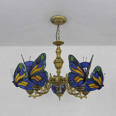 Modern Loft Style Butterfly Ceiling Light Fixture - Adjustable Chain Stained Glass Foyer Pendant