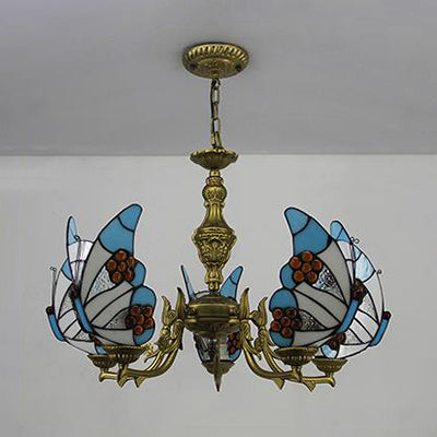 Modern Loft Style Adjustable Chain Stained Glass Butterfly Ceiling Light in Multicolor