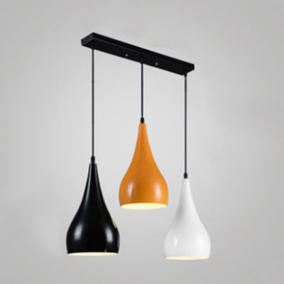 Modern Teardrop Pendant Lamp With 3 Colorful Metallic Heads - Perfect For Dining Table