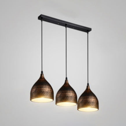 Industrial Style Bronze Metal Bell Pendant Lighting With 3 Lights - Perfect For Kitchen Suspension