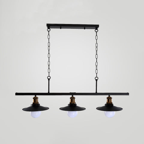 Industrial Style Black Metal 3-Head Kitchen Ceiling Light With Chain | Flat Shade Island Lighting