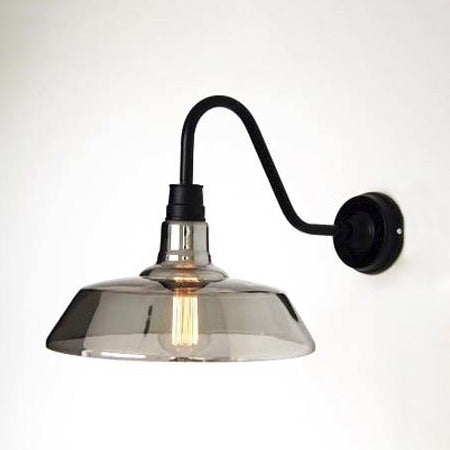 Industrial Black Wall Sconce Lighting With Smoked Glass Barn Shade - One Bulb For Living Room Smoke