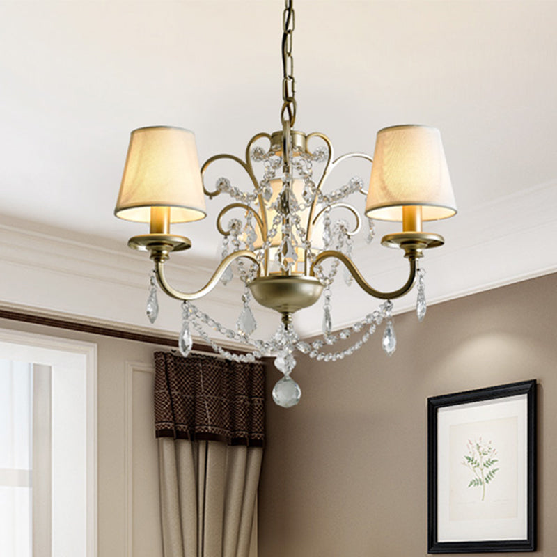 Gold Swag Suspension Light With Crystal Strand Chandelier Pendant Lamp - Countryside Elegance