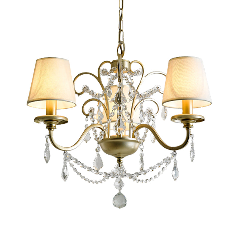 Gold Swag Suspension Light With Crystal Strand Chandelier Pendant Lamp - Countryside Elegance