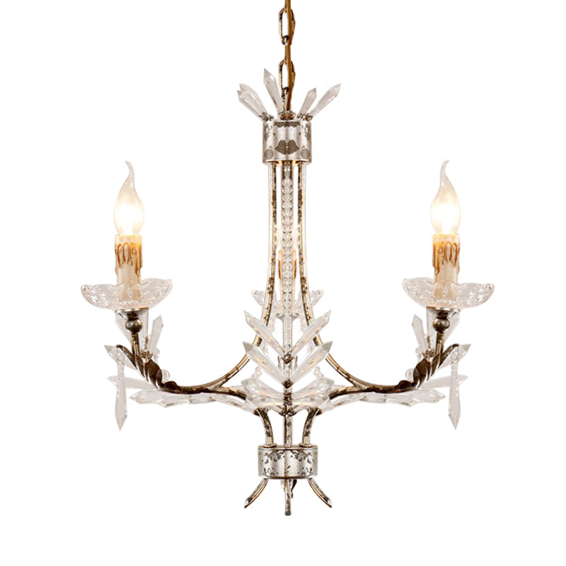 Ice Crystal 3-Head Candelabra Pendant Chandelier With Antiqued Rust Finish