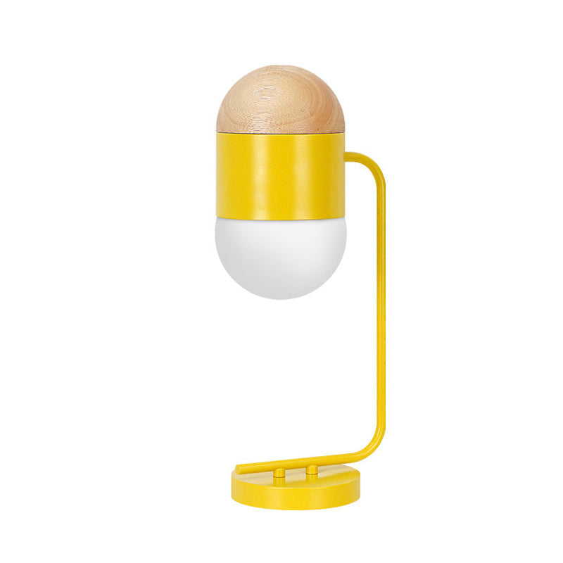 Yellow And Wood Bedside Nightstand Lamp: Modern Metallic Capsule Night Light