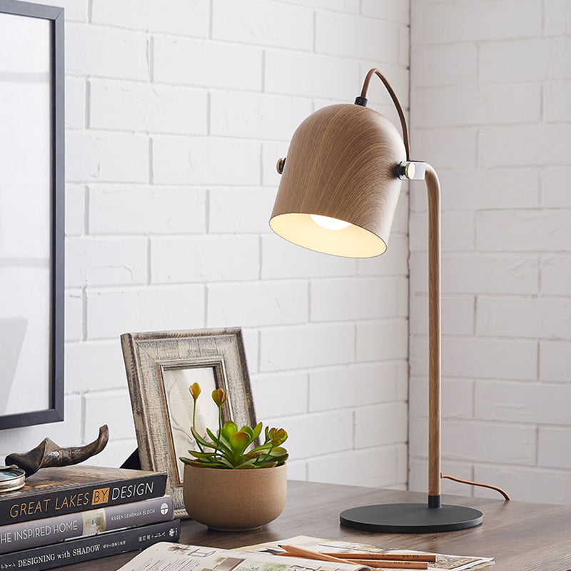 Minimalist Dome Table Lamp With Led Light Wood Arm And Handle For Bedroom