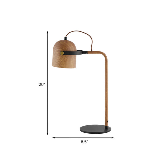 Minimalist Dome Table Lamp With Led Light Wood Arm And Handle For Bedroom
