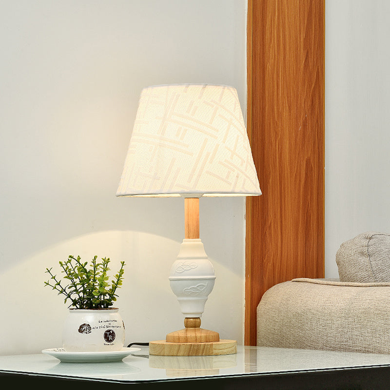 White Table Lamp With Modern Barrel Fabric Shade For Living Rooms