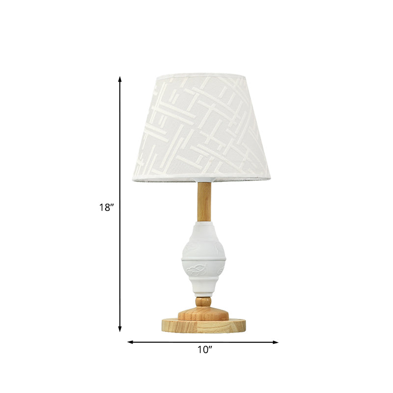 White Table Lamp With Modern Barrel Fabric Shade For Living Rooms