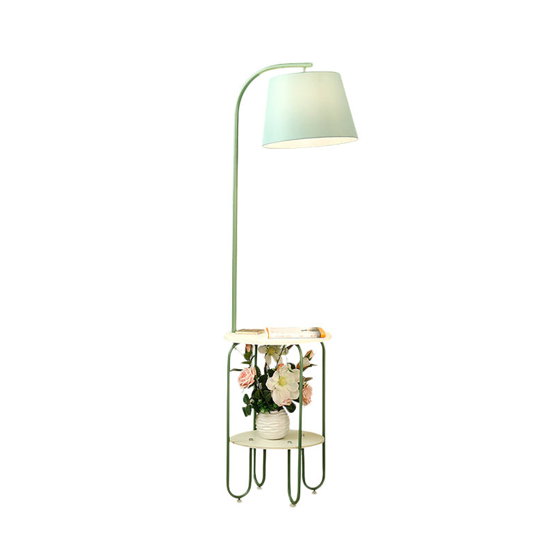 Blackish Green Modernist Floor Lamp With Single Bulb Fabric Shade And Desk Stand