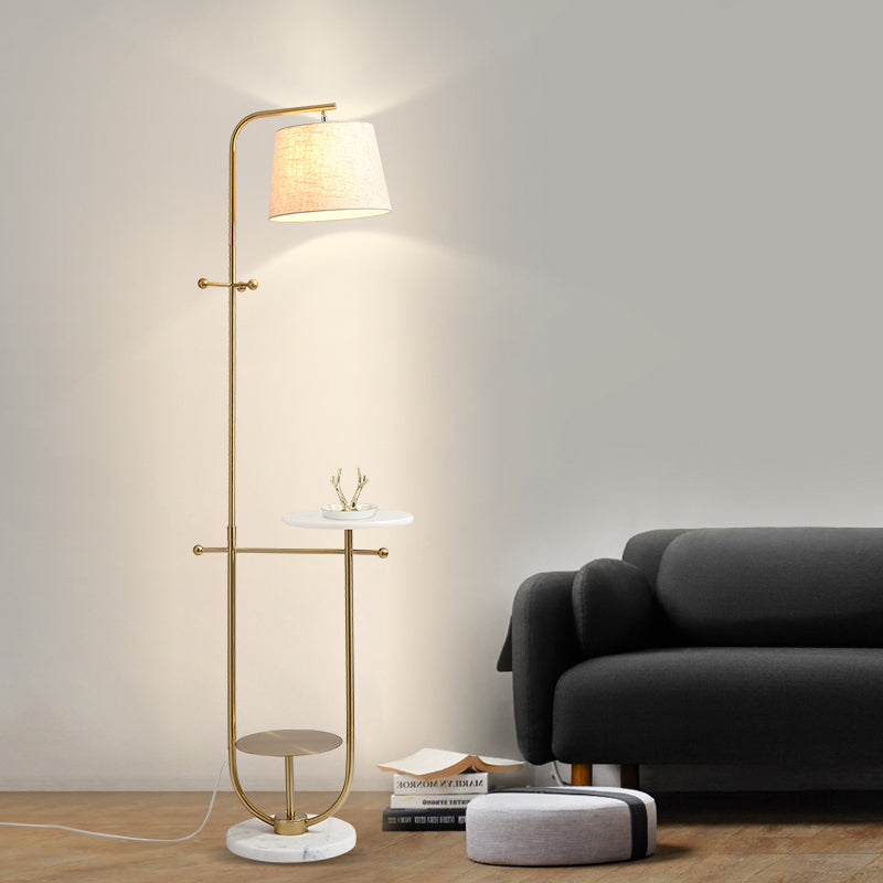 Modern Curved Arm Table Lamp With Gold Finish - Sleek Metal Design Fabric Shade