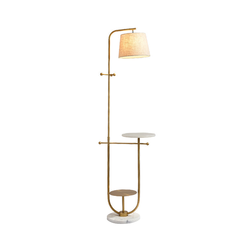 Modern Curved Arm Table Lamp With Gold Finish - Sleek Metal Design Fabric Shade