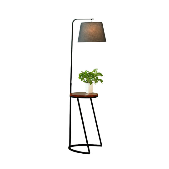 Modernist Black Barrel Floor Lamp - 1 Bulb Fabric Standard Light For Living Room