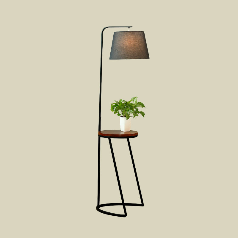 Modernist Black Barrel Floor Lamp - 1 Bulb Fabric Standard Light For Living Room