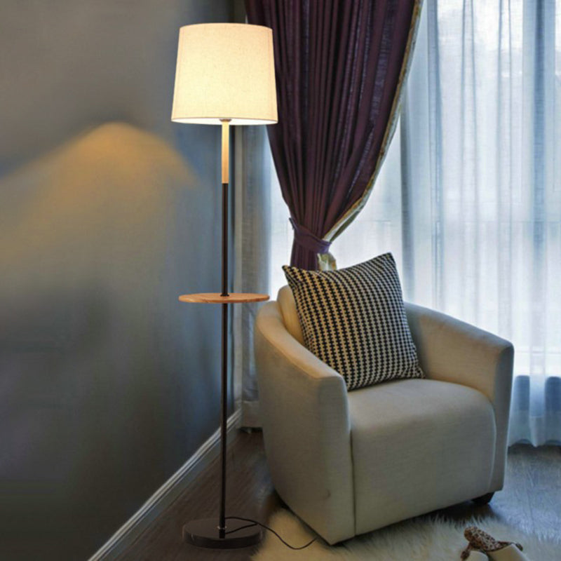 Minimalist Flaxen Drum Table Lamp For Living Room Floor - 1-Light Light Fabric