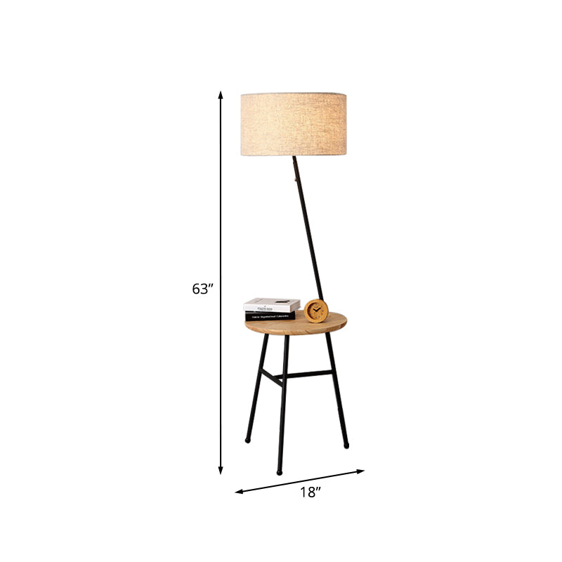 Modern Flaxen Floor Lamp With Drum Fabric Shade For Living Room