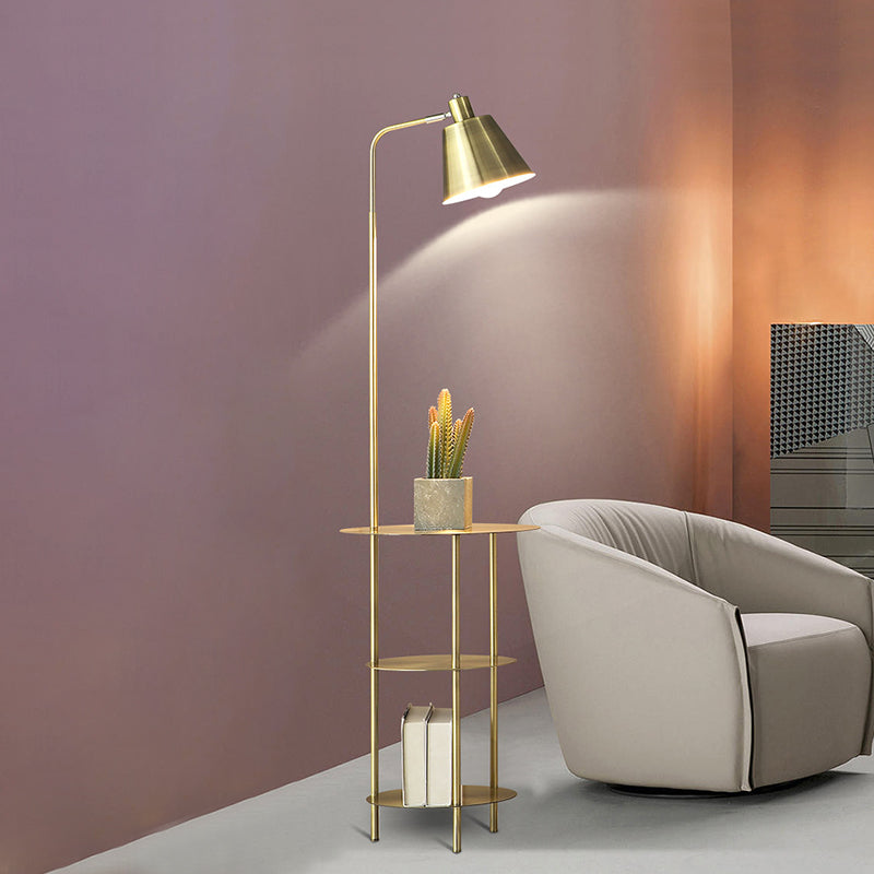 Modernism Standing Light With Gold Metal Shade - Cone Floor Table Lamp