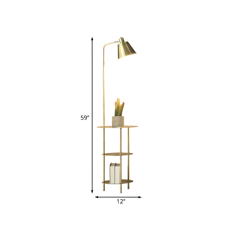 Modernism Standing Light With Gold Metal Shade - Cone Floor Table Lamp