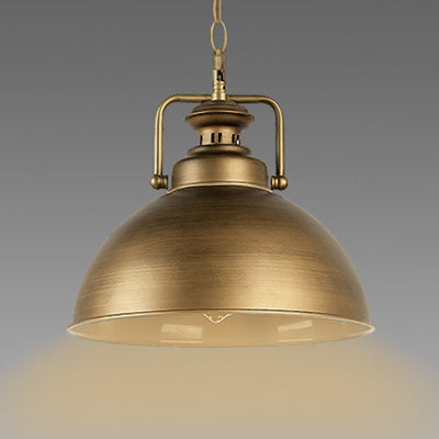 Vintage Retro Brass Pendant Lamp With Handle - Brushed Domed Style 1-Light Suspension For Kitchen