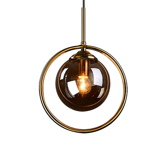 1-Light Glass Ball Pendant Ceiling Fixture with Ring Frame - Post-Modernist Design