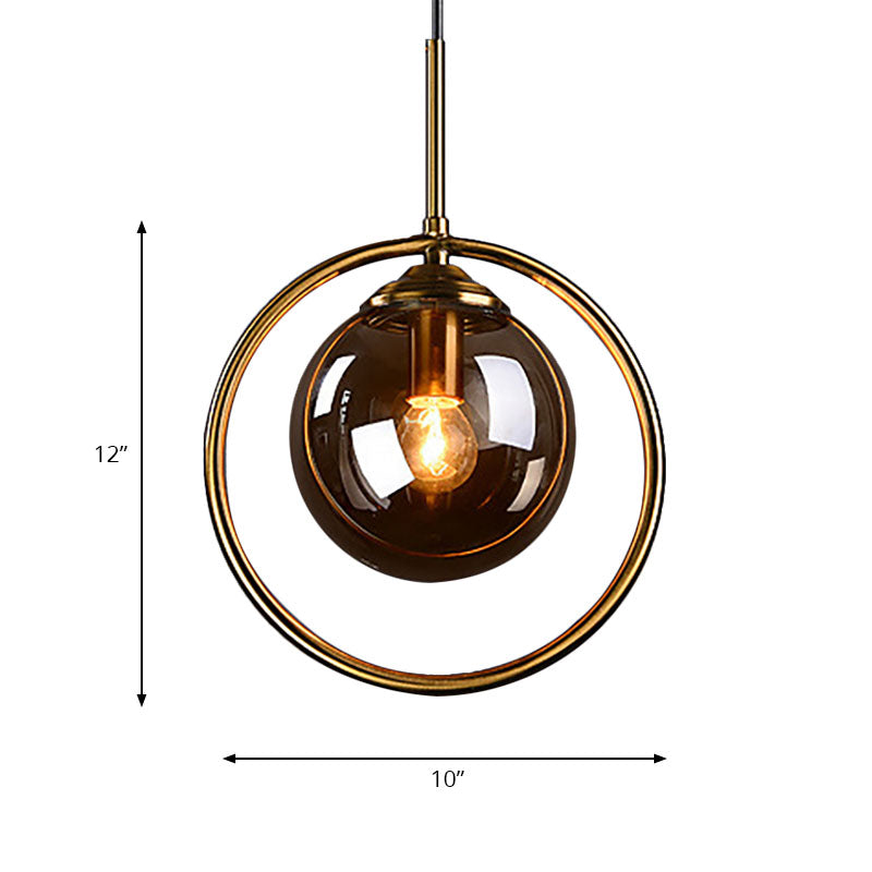 1-Light Glass Ball Pendant Ceiling Fixture with Ring Frame - Post-Modernist Design