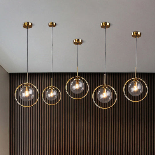 1-Light Glass Ball Pendant Ceiling Fixture with Ring Frame - Post-Modernist Design