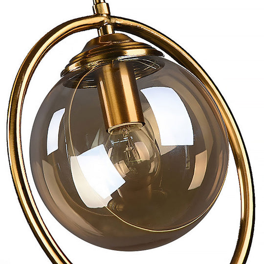 Post-Modernist Glass Ball Pendant Light With Ring Frame - Amber/Smoke/Clear