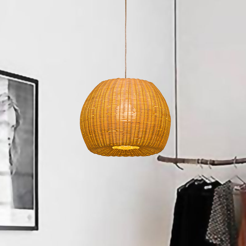 Handwoven Rattan Pendant Light For Restaurants - Contemporary Design With 1-Bulb And Beige