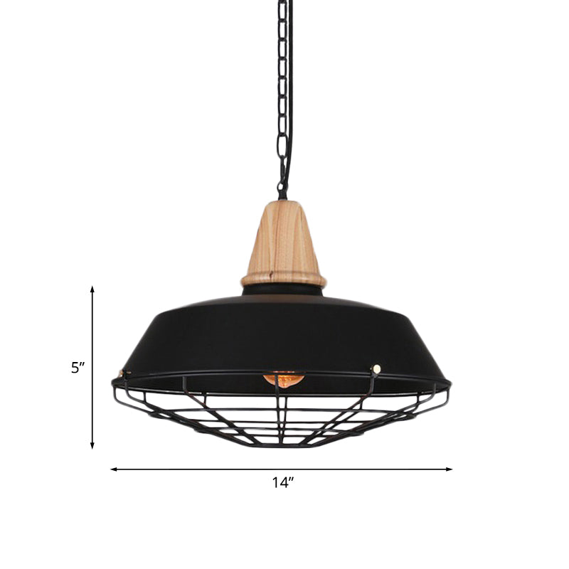 Retro Style Ceiling Pendant Light With Barn And Wire Guard - 1 Head 10/14/18 W Perfect For