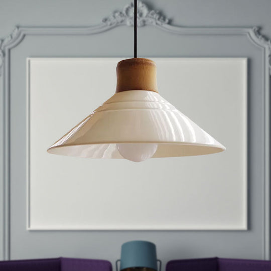 White Conic Pendant Lamp Modern Style Ceramic 1 Light Hanging Light Fixture for Dining Room