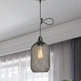 Industrial Wire Mesh Metal Pendant Light - Adjustable Height Black Finish