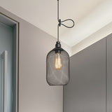Industrial Wire Mesh Metal Pendant Light - Adjustable Height Black Finish