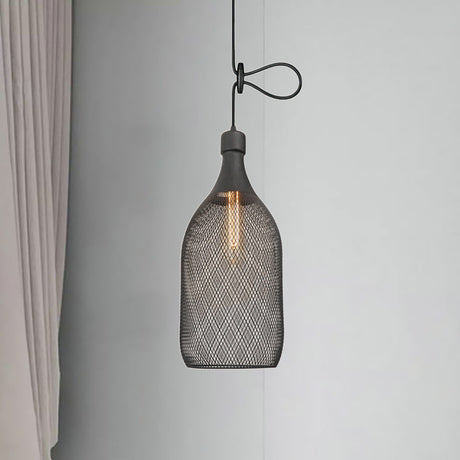 Industrial Wire Mesh Metal Pendant Light - Adjustable Height Black Finish
